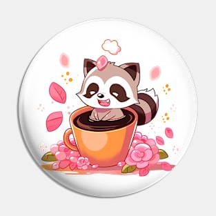 raccoon love coffee Pin