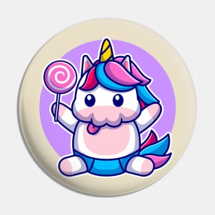 Cute Baby Unicorn Holding Candy Cartoon Pin