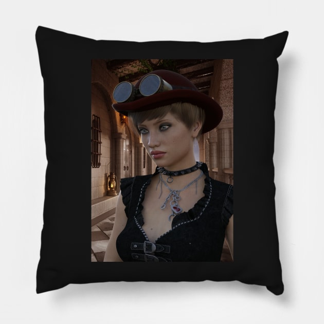 Portrait of steampunk posing Pillow by Carlosr1946