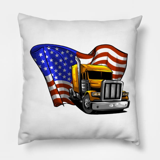 Truck driver Patriotic USA American Pillow by GAGO5