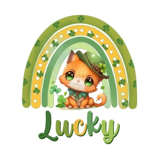 Retro st patrick green rainbow - Feline lucky T-Shirt