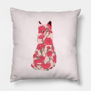 Porcelain Cat - Pink and Red Florals Pillow