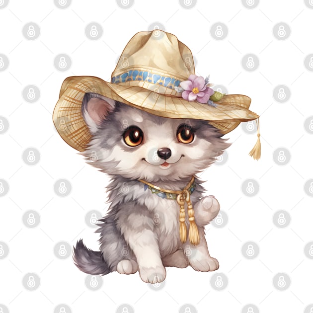 Gray Wolf in Straw Hat by Chromatic Fusion Studio