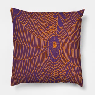 Artistic Halloween Spider Web Cobweb Doodle In Orange Pillow