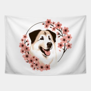 Anatolian Shepherd Dog Enjoys Spring's Cherry Blossoms Tapestry