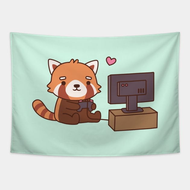 Cute Red Panda Loves Video Games Tapestry by rustydoodle