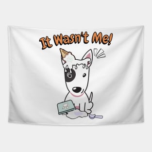 Funny bull terrier got caught stealing ice cream Tapestry