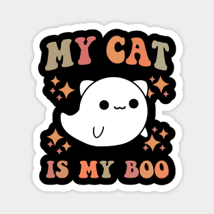 My Cat Is My Boo Spooky Season Ghost Halloween Groovy Retro Magnet