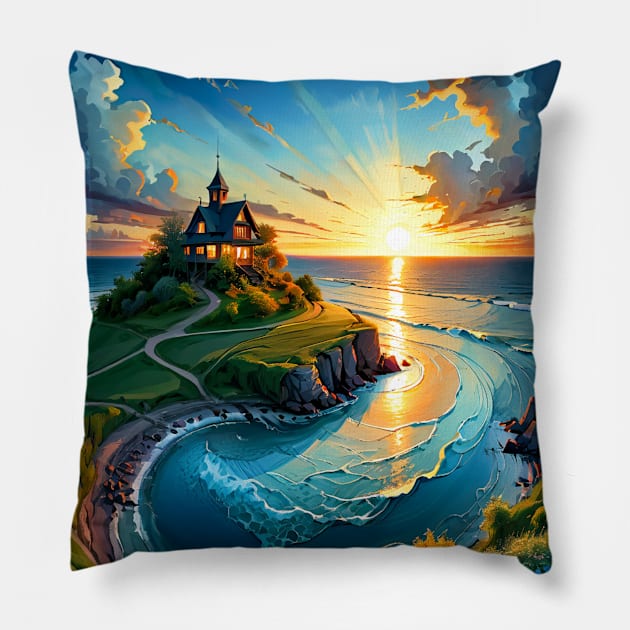 Vivd Sunset Over Inlet Home Pillow by Happy Shiitake