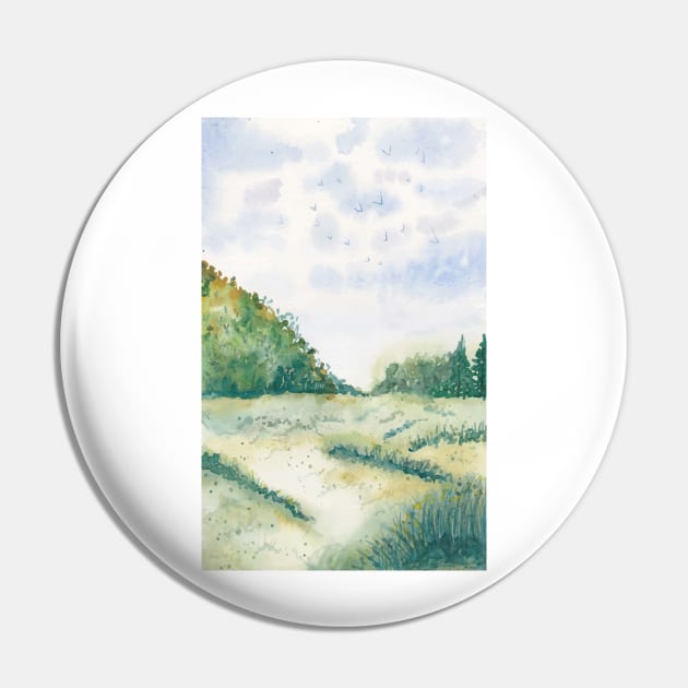 Watercolor Green Fields Pin by Harpleydesign