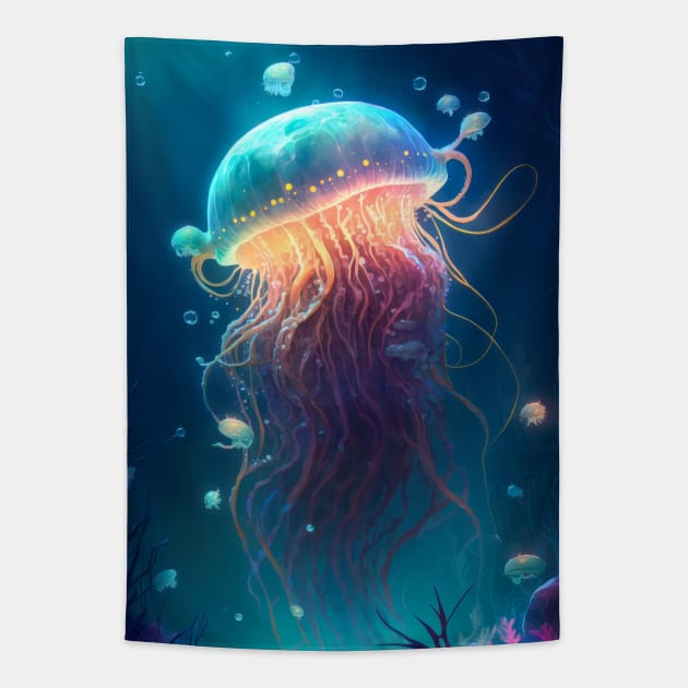 Jelly Fish Animal Portrait Painting Wildlife Outdoors Adventure Tapestry by Cubebox