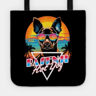 Retro Wave Basenji Hot Dog Shirt Tote