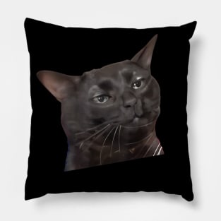 Tired Black Cat Meme Dissociated Funny Internet, Black cat zoning out Pillow