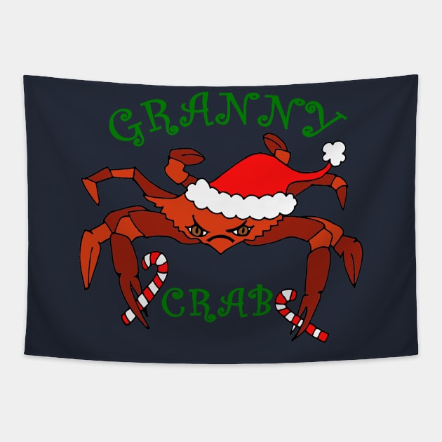 Funny Granny Crab Christmas Crab Tapestry by DesignFunk