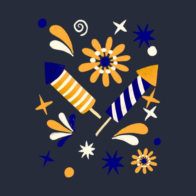 Blue and yellow retro fireworks by Home Cyn Home 