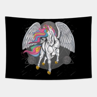 unicorn horse full colour with wings fly space moon Tapestry