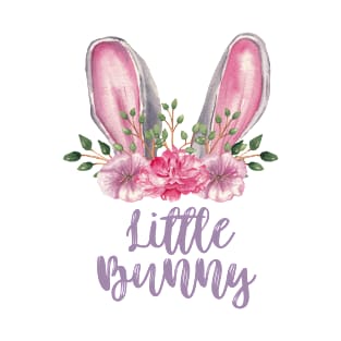 Little Bunny White Bunny Ears with Pink Flowers T-Shirt