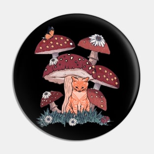 Cat and Mushroom Pin