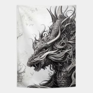 Dragon Legend Wild Nature Illustration Line Epic Illustration Line Art Tapestry