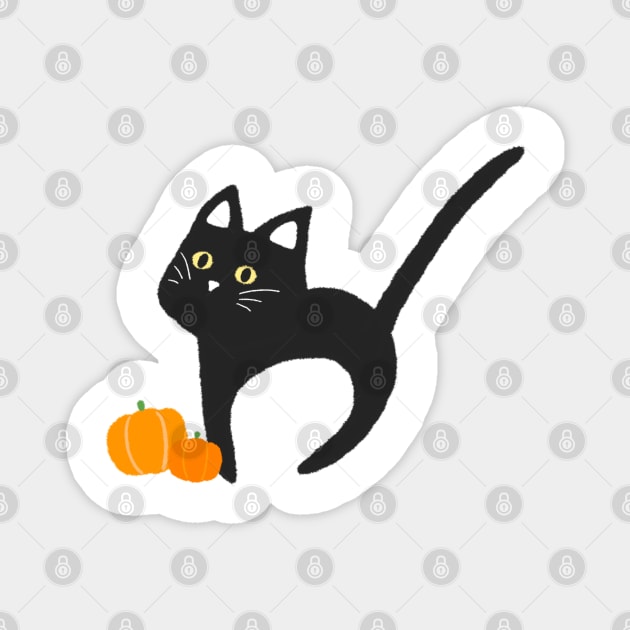 Halloween Black Cat with Pumpkin Cute Simple Aesthetic Art Logo Magnet by Marinaaa010