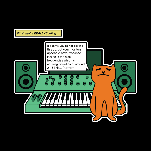 Cat on Music Studio Desk with Analogue Synthesizer by Atomic Malibu