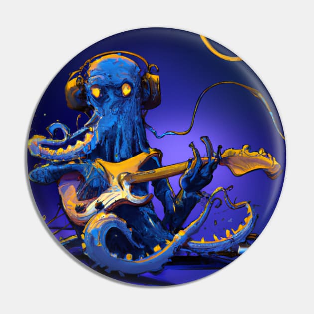 Blue Octopus Plays Jazz Guitar Pin by Star Scrunch