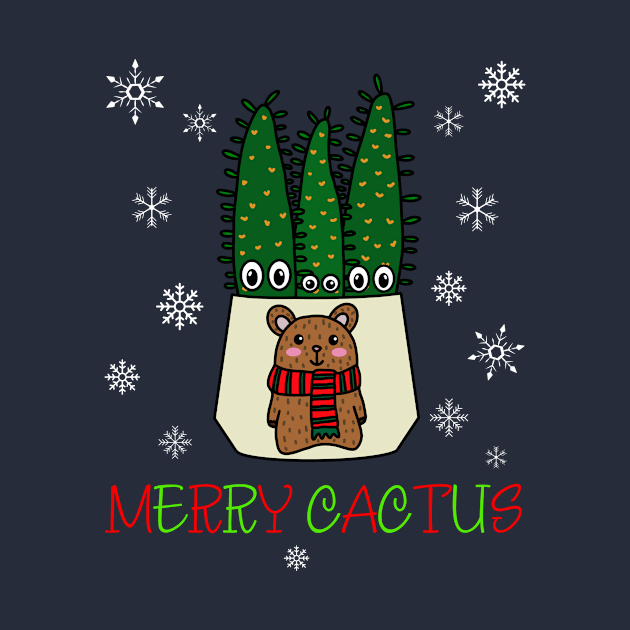 Merry Cactus - Eves Pin Cacti In Christmas Bear Pot by DreamCactus