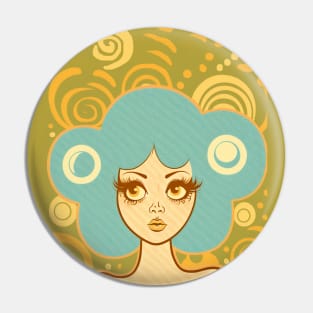 Vintage Art Lady with Big Hair Pin