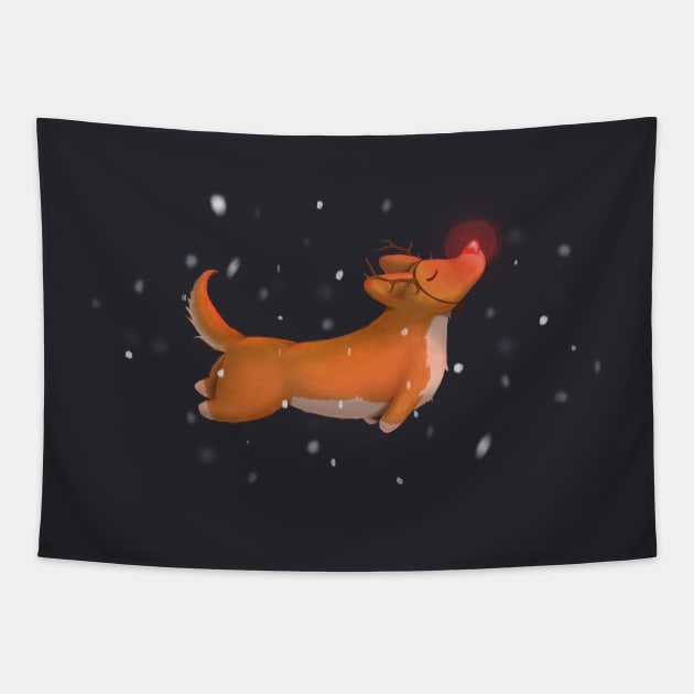 Rudolph, the Red Nosed Corgi Tapestry by CorinnaSchlachter