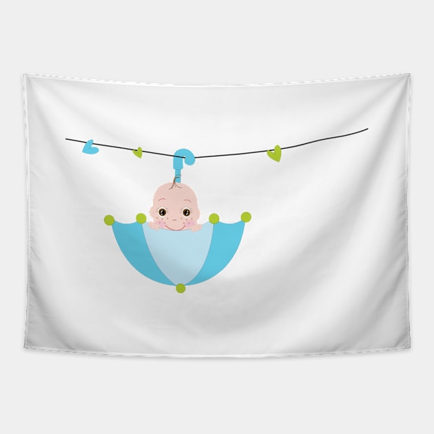 Newborn baby boy with umbrella Tapestry by GULSENGUNEL