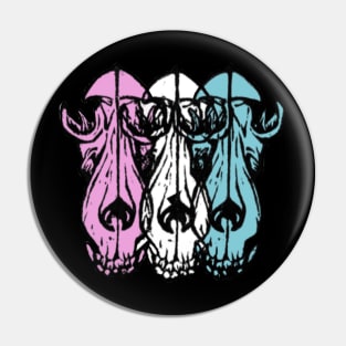 Trans Flag Dog Skulls Pin