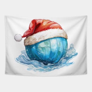 Christmas Waterpolo Ball in Santa Hat Tapestry