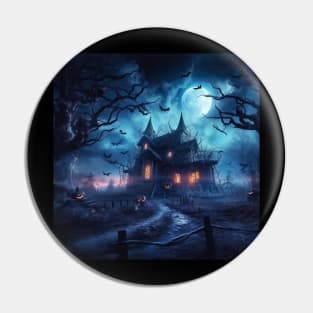 A creepy haunted house on Halloween night Pin