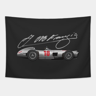 Juan Manuel Fangio W196 illustration with signature Tapestry