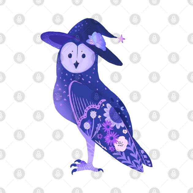 Purple Barn Owl in a Witch Hat by narwhalwall