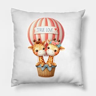 Valentine Giraffe Couple On Hot Air Balloon Pillow