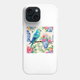 Chinoiserie blue budgies and ginger jars watercolor Phone Case