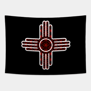 New Mexico State Flag Zia - Red Sacred Geometry Zia Tapestry