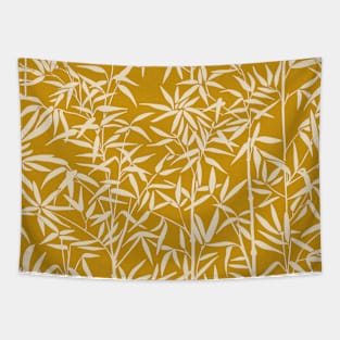 Cozy Garden with Bamboo / Minimalist Plants on Vintage Golden Yellow Tapestry