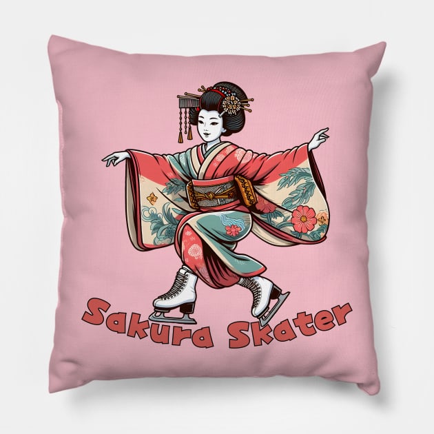 Ice skating geisha Pillow by Japanese Fever