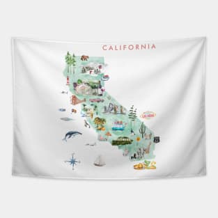Illustrated Map of California Tapestry