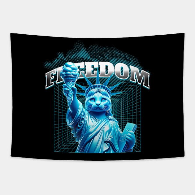 liberty statue parody cat Tapestry by Dracoola