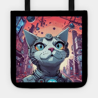 Futuristic Cyber Cat Tote