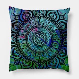 Fluid Art Design - Flip Cup Technique - Bright Colors Mandala Pillow