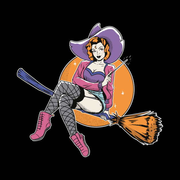 Retro Sexy Witch on a Broomstick // Vintage Witch Pin Up by SLAG_Creative