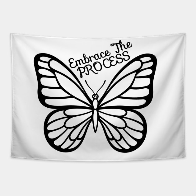 Embrace The Process - Black Cute Butterfly Tapestry by Animal Specials