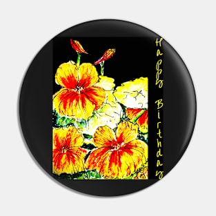 Nasturtiums on Black Happy Birthday Pin