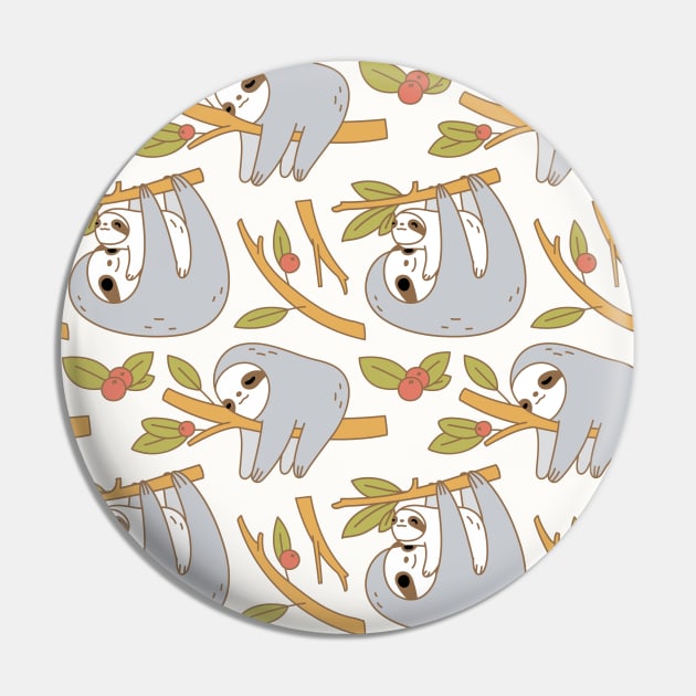 Mom and Baby Sloth Pattern in Ivory Pin by Noristudio