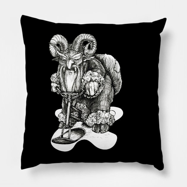 Krampus on a Snow Bike Pillow by AmysBirdHouse