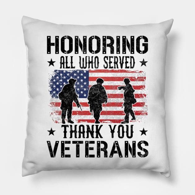 Honoring All Who Served Thank You Veterans Day American Flag Pillow by rhazi mode plagget